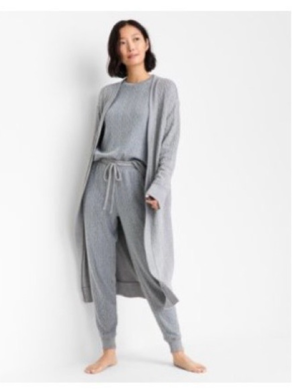 State of Day Intimates Cozy Ribbed Robe — Light Gray